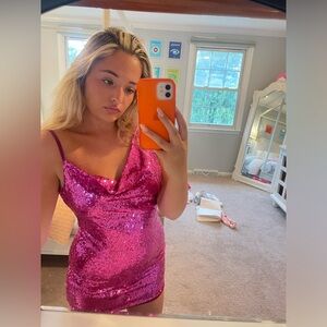Hello Molly Pink Mini Sequin Dress